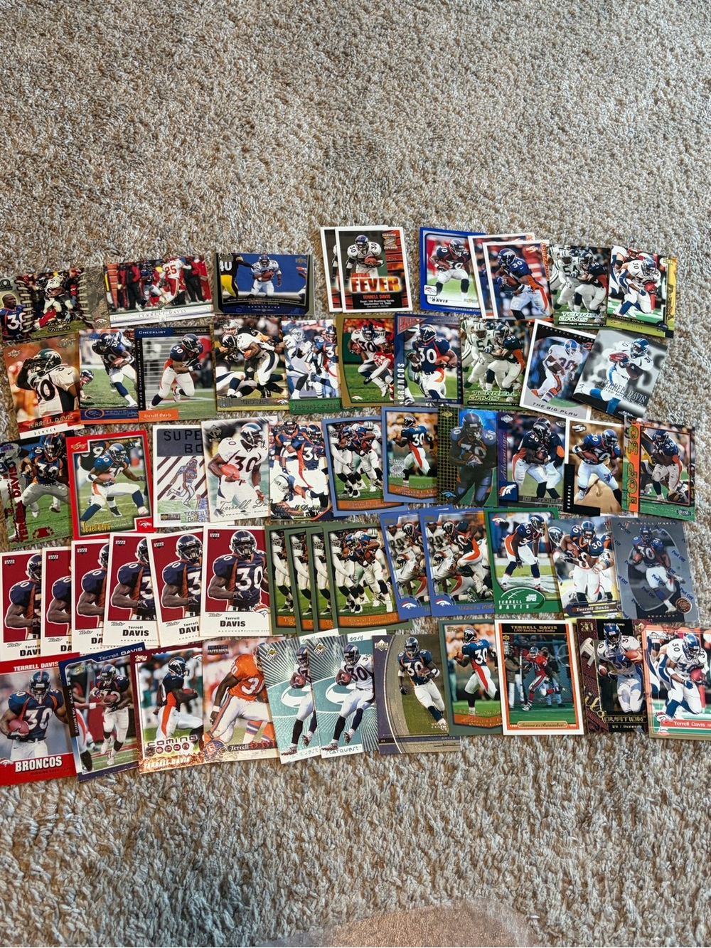 Lot of 57 Terrell Davis football cards Denver Broncos Georgia Bulldogs